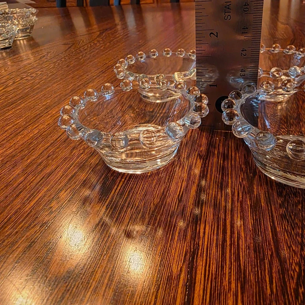 Vintage Clear Booped Glass Small Bowls Salt Cellars Beaded Rim Candlewick Style
